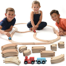 Load image into Gallery viewer, JoyLand Wooden Train Track - 2 Toy Trains, 52 Track Pieces
